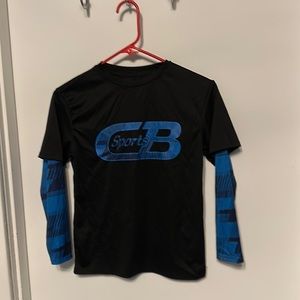 CB sport long sleeve 100% polyester boys shirt black with blue logo size 10/12.